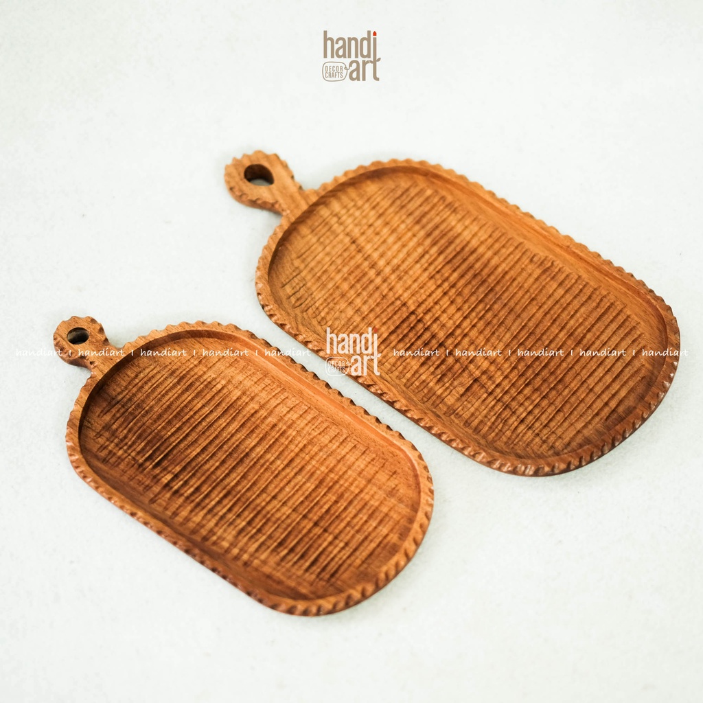 Dĩa oval tay cầm gỗ đỏ, đĩa gỗ trang trí thức ăn