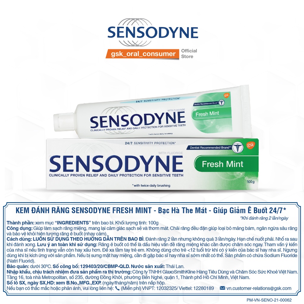 Combo 2 Kem đánh răng Sensodyne Freshmint 100g tặng Bình nước PET 1 lit Lock&amp;lock