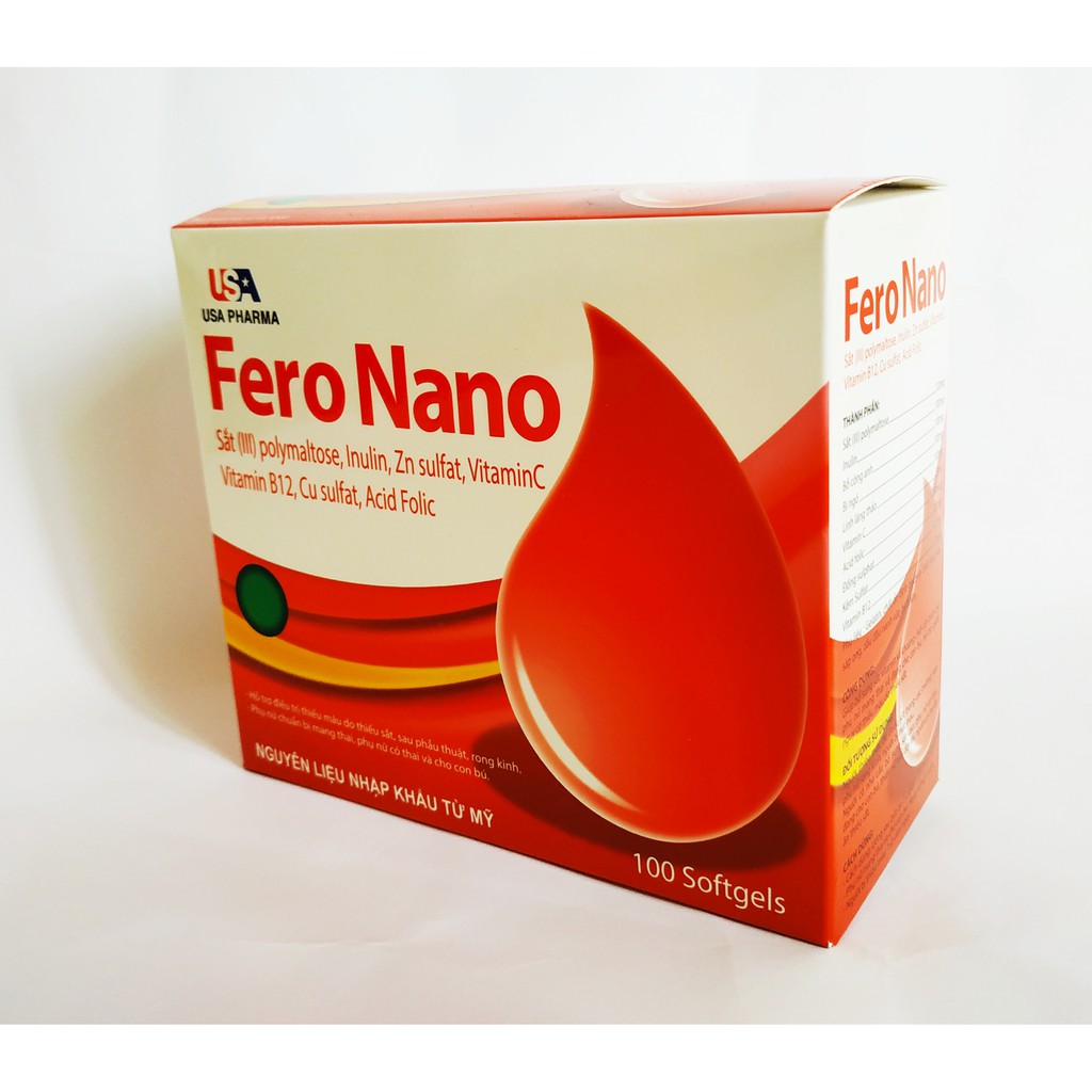 VIÊN BỔ MÁU FERO NANO - BỔ SUNG ACID FOLIC, SẮT III, KHÔNG NÓNG, KHÔNG GÂY TÁO BÓN - HỘP 100 VIÊN