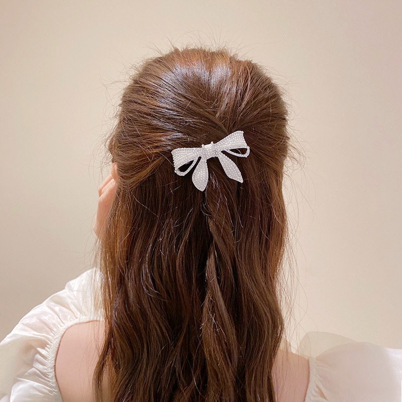 ✨✨Kẹp Tóc Hình Nơ Đính Đá Và Ngọc Trai Phong Cách Hàn Quốc Cho Nữ