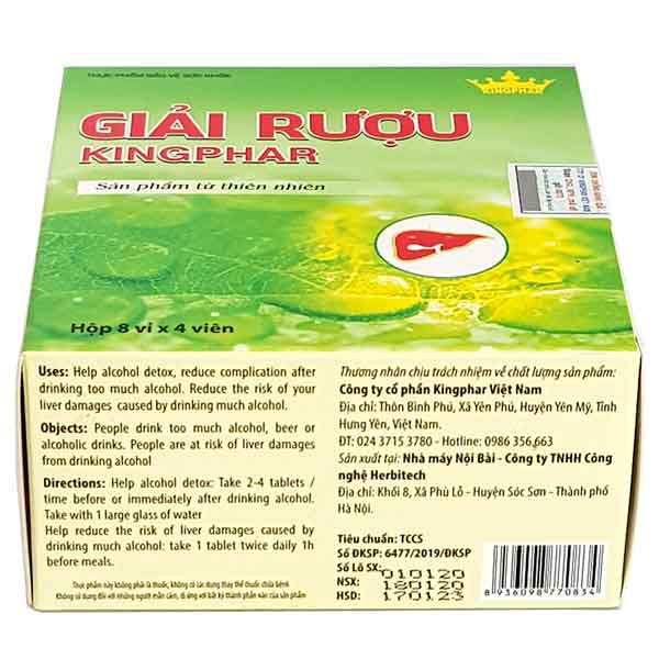GIẢI RƯỢU, BỔ GAN KINGPHAR – HỖ TRỢ GIẢI ĐỘC GAN (HỘP 32 VIÊN)