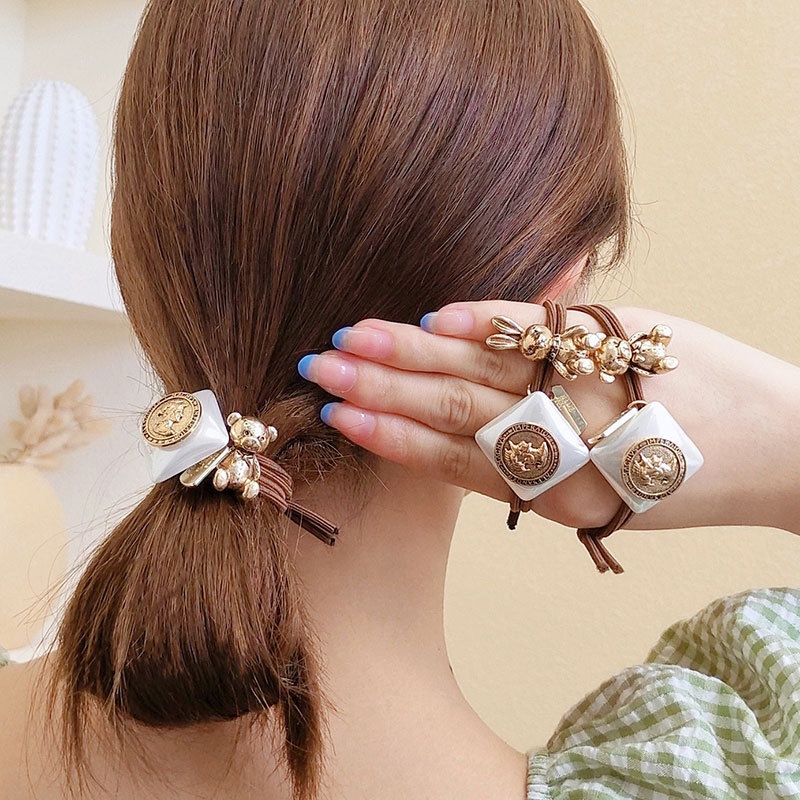 Dây Cột Tóc Mặt Vuông Hình Gấu/ Thỏ Phong Cách retro Âu Mỹ Thời Trang Cho Nữ YR