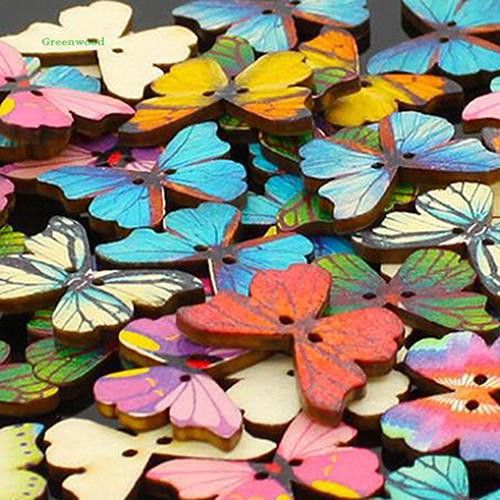 Bộ 50 Nút Gỗ Hình Bươm Bướm Nhiều Màu Sắc