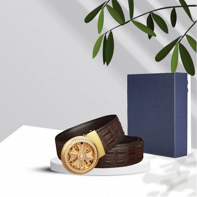 Thắt lưng nam vân cá sấu, mặt khóa tự động xoay khi di chuyển, full hộp như hình