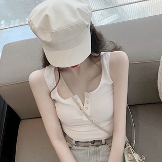 Áo Ba Lỗ Croptop Nữ Cúc Bấm Chất Len Gân Co Giãn Thời Trang Basic CinZy SG