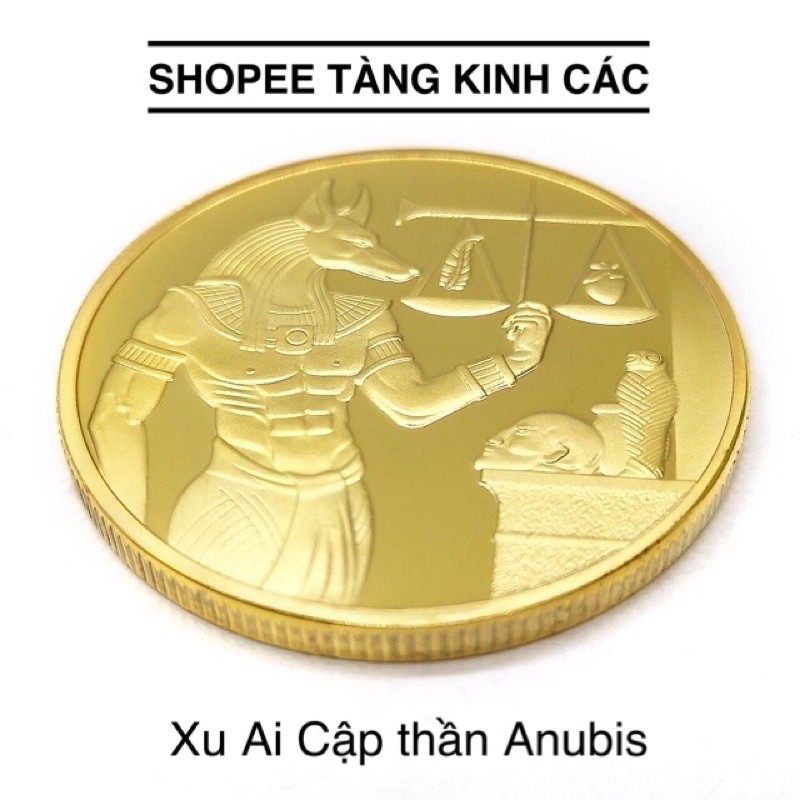 Đồng xu Ai Cập mạ vàng - Tiền xu Thần Anubis - Đồng xu Kim Tự Tháp phong thuỷ may mắn