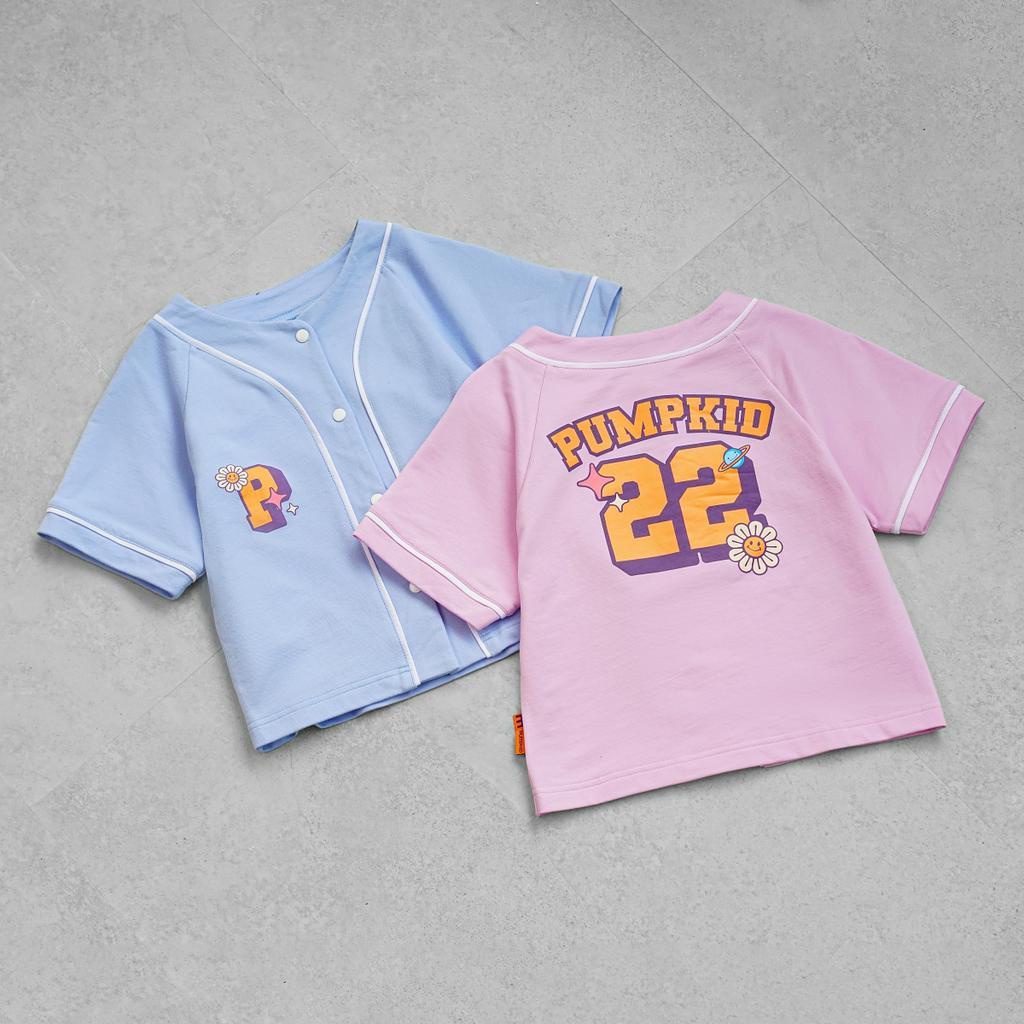Quần áo trẻ em, Áo sơ mi bóng chày Pumpkid cho bé trai và bé gái cộc tay chất cotton