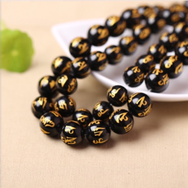 Hạt màu đen khắc chú làm handmade DIY - MH509