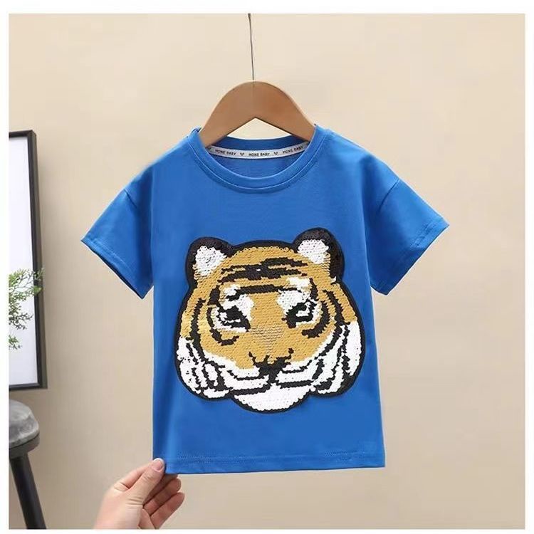 Áo Thun Cotton Tay Ngắn Cổ Tròn Đính Kim Sa Thay Đổi Màu Sắc Thời Trang 2022 Cho Bé Trai