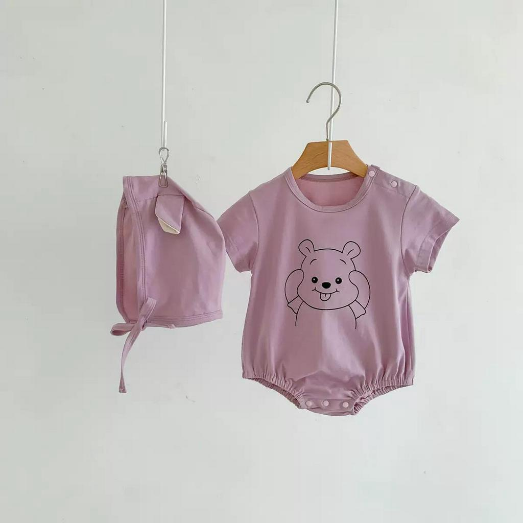Bodychip cho bé trai bé gái, mẫu Bodysuit cho bé sơ sinh chất thun lanh kèm mũ từ 3-12kg