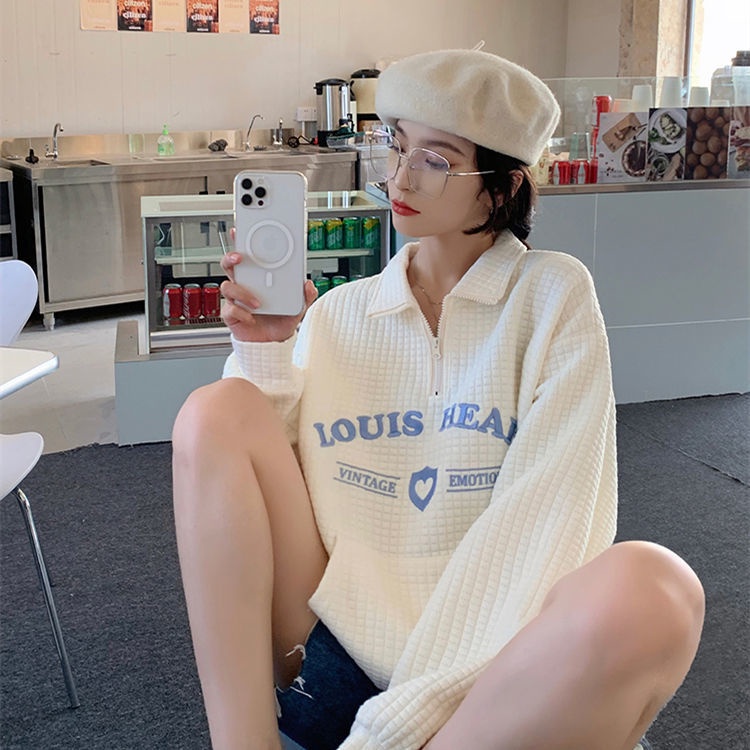 Áo khoác sweater dáng rộng có khóa kéo thời trang dành cho nữ