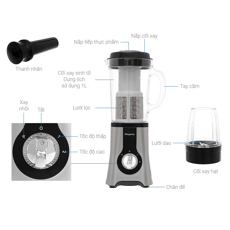 Máy xay sinh tố 2 cối Kangaroo KG2B2, KG2B3