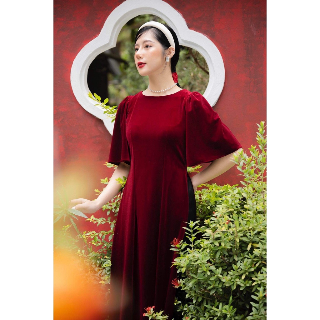 Áo Dài Nhung Cách Tân Dáng Tay Xoè AD008