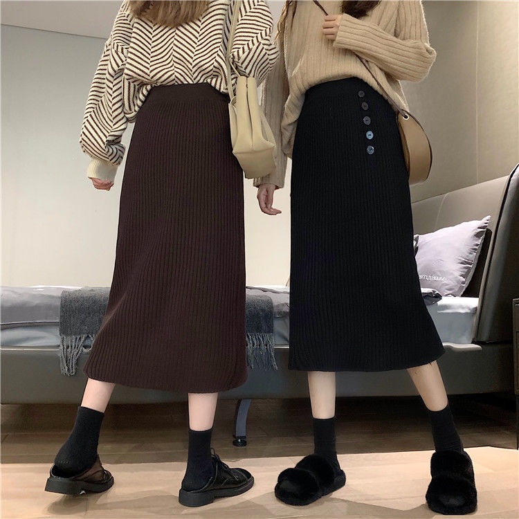 Chân váy dệt kim dáng chữ A lưng cao phong cách Hàn Quốc dành cho nữ