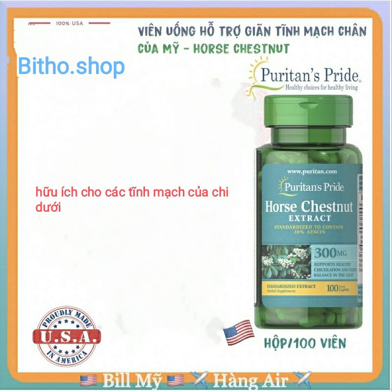 Viên uống hỗ trợ suy giãn tĩnh mạch chân Horse Chestnut 300mg Puritan's Pride 100v