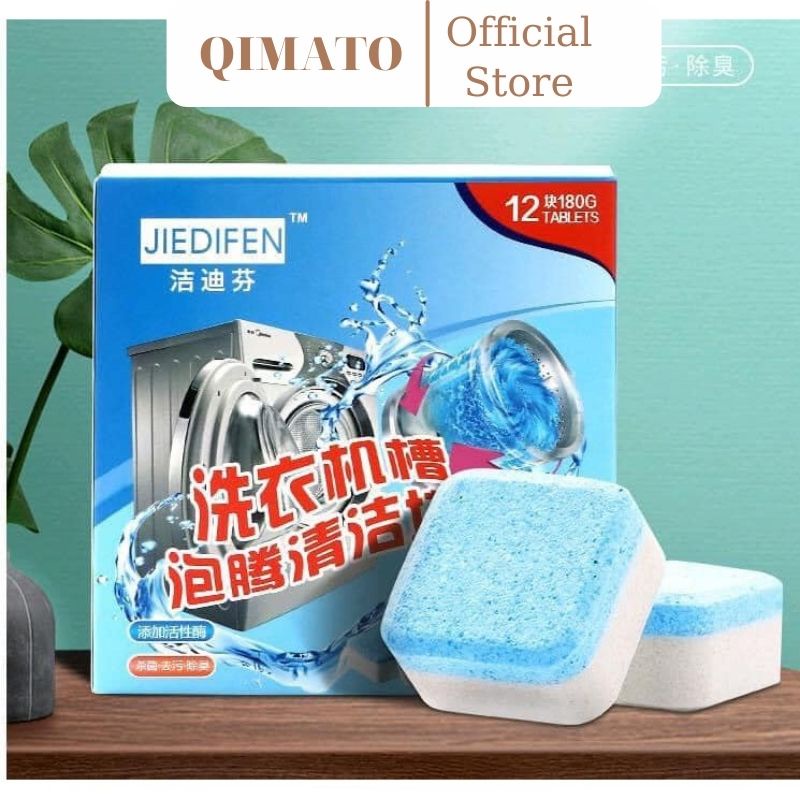 Hộp 12 viên tẩy lồng giặt cửa ngang máy giặt cửa trên QIMATO SL1416