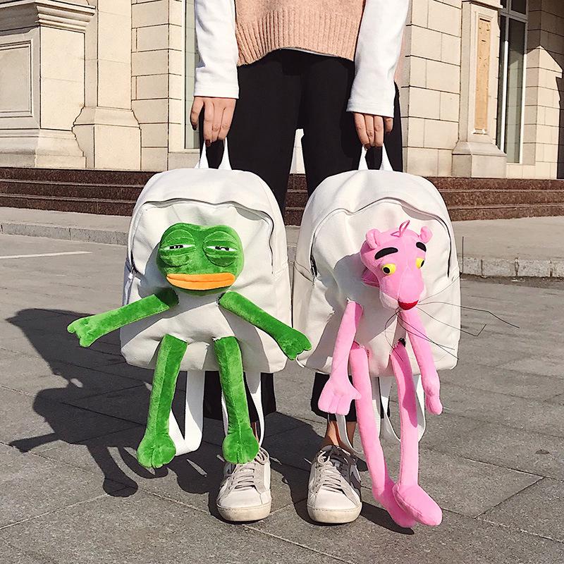 Ba lô vải da báo màu hồng Dalang dành cho nữ Thời trang hợp thời trang Hoạt hình Ba lô ếch Komite dễ thương