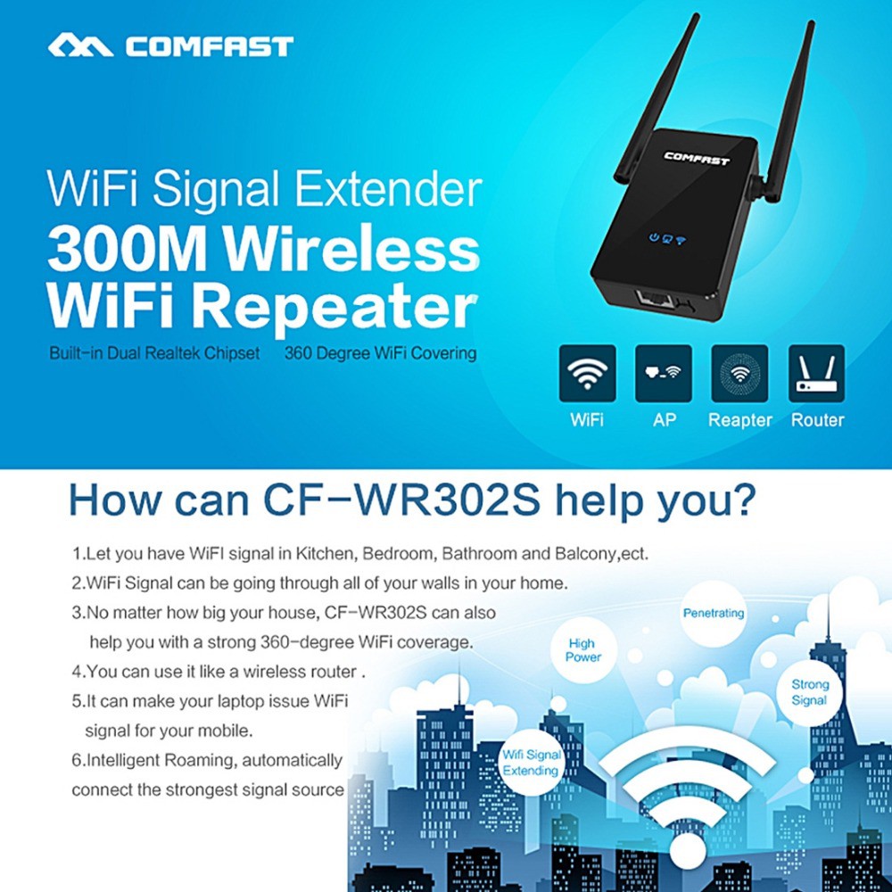 BỘ MỞ RỘNG, KHUẾCH ĐẠI SÓNG WIFI REPEATER COMFAST CF-WR302S