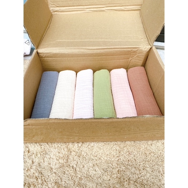 Set 6 khăn 2  xô muslin Hàn Quốc organic 2 lớp cao cấp cho trẻ