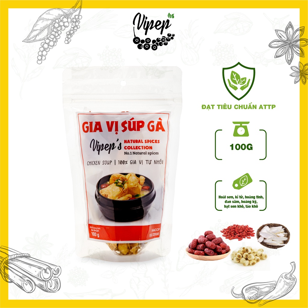 Combo 5 gói gia vị nấu phở - lẩu thái - lẩu Tomyum chuẩn Hadilao - lẩu bò/dê - súp gà - gà tiềm thuốc Bắc (Vipep)