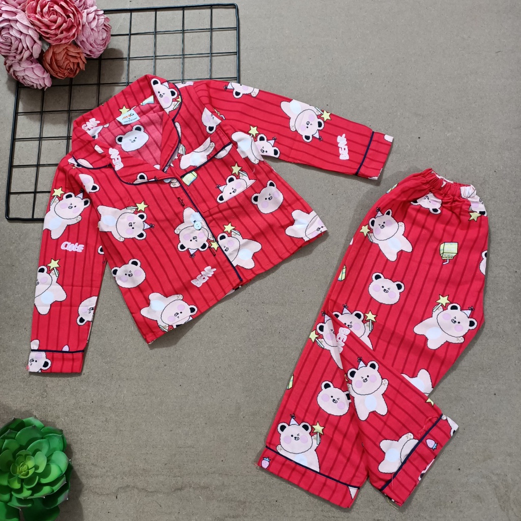 Bộ tay dài bé gái bộ dài pijama kate lụa 084