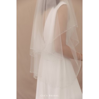 Lúp / voan cài tóc Cô Dâu | 2-layer beaded Cirque Veil | CVE-47 (có ảnh thực tế)