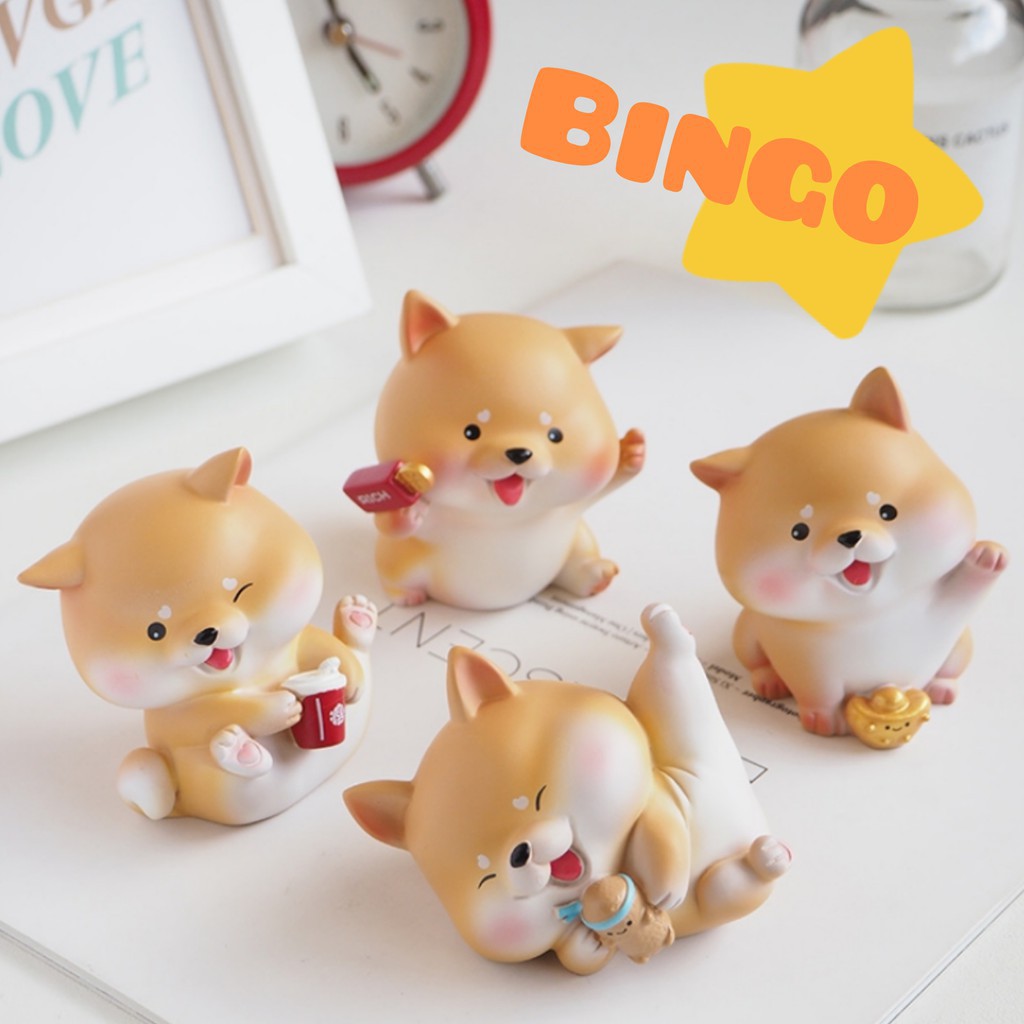 Mô hình cún Bingo chó Shiba tài lộc may mắn dễ thương trang trí để bàn, làm việc, taplo ô tô, quà tặng - Ráp