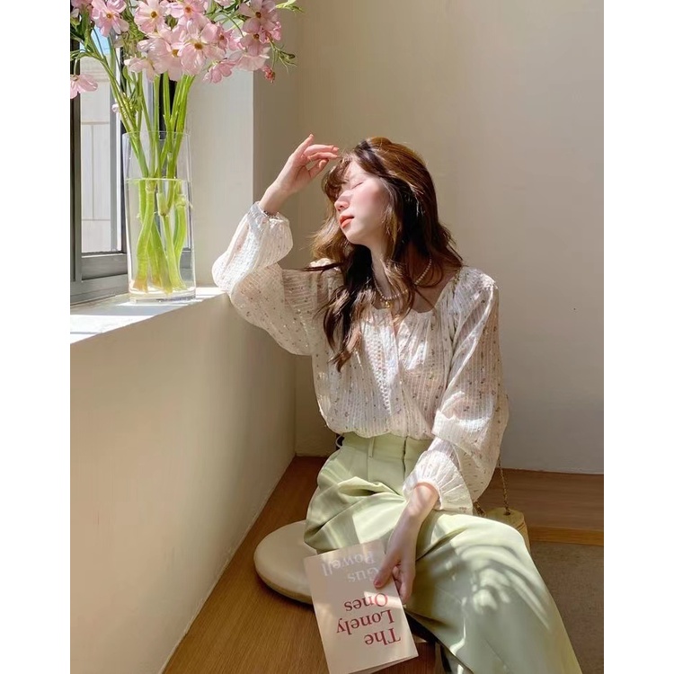 Áo Nữ Tay Dài Họa Tiết Hoa Thời Trang Phong Cách Hàn Quốc