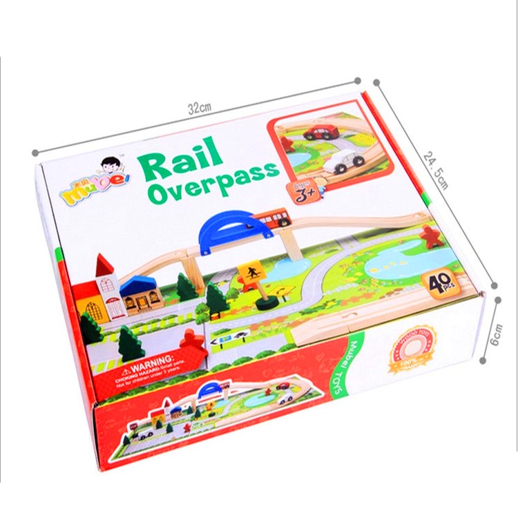 Mô hình đồ chơi BeThongMinh đường giao thông bằng gỗ nhiều chi tiết đường ray cầu vượt kèm ô tô cho bé