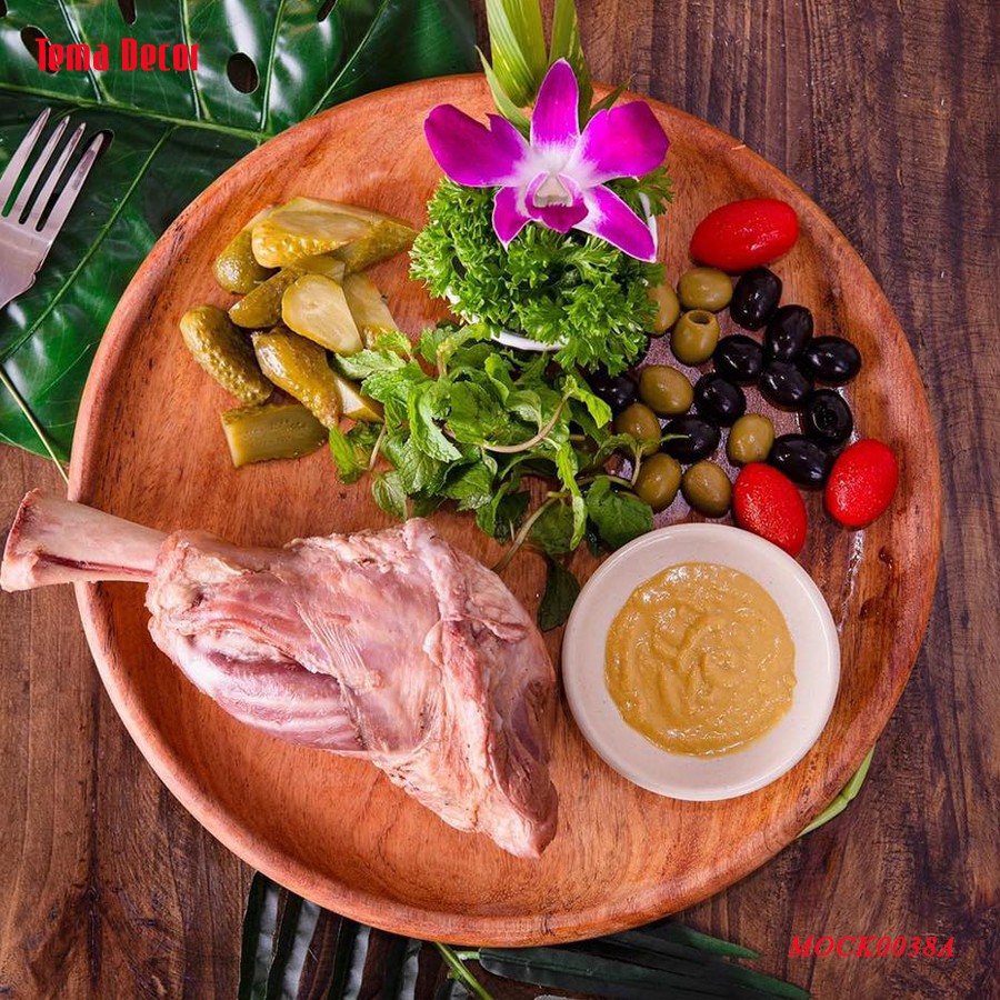 Khay gỗ decor Tema - Khay gỗ đựng đồ ăn gỗ đỏ hình tròn siêu xinh size to | BigBuy360 - bigbuy360.vn