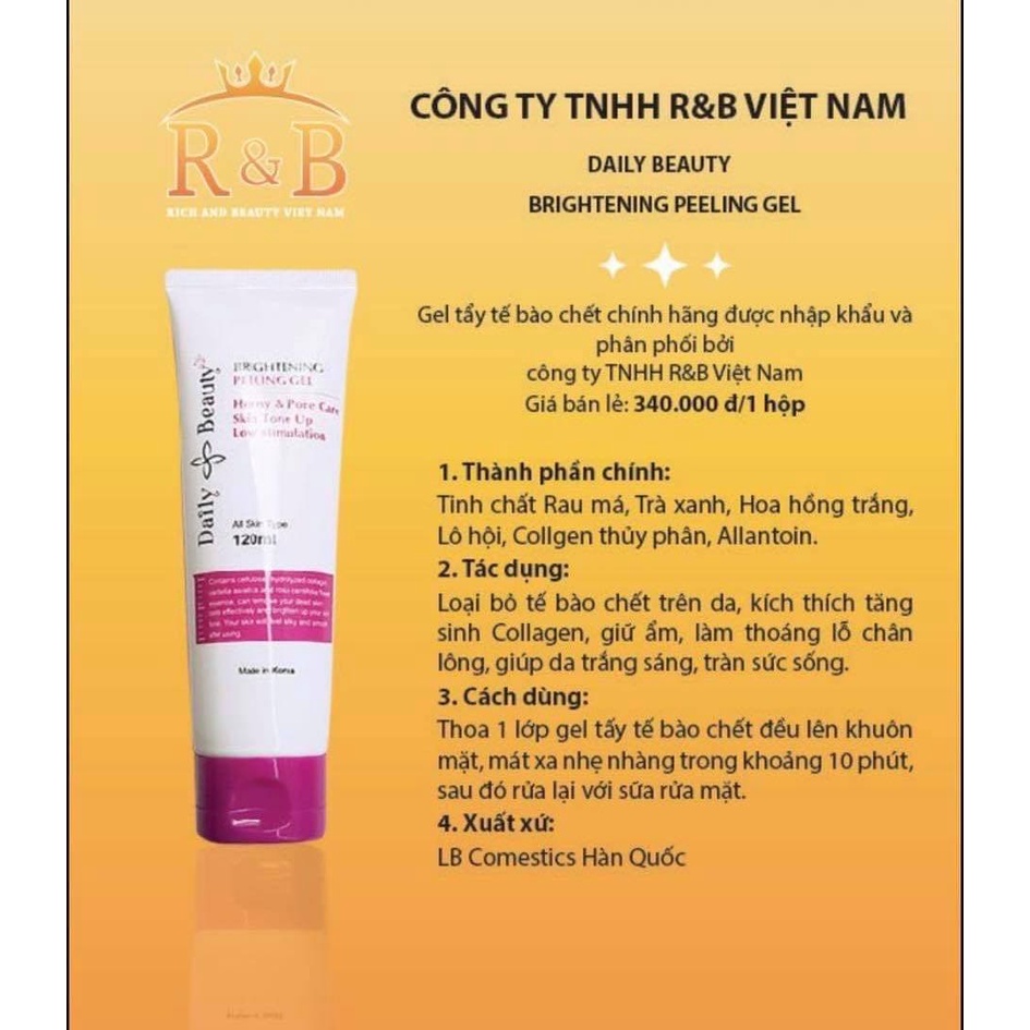 Gel tẩy tế bào chết chính hãng DAILY BEAUTY BRIGHTENING PEELING GEL