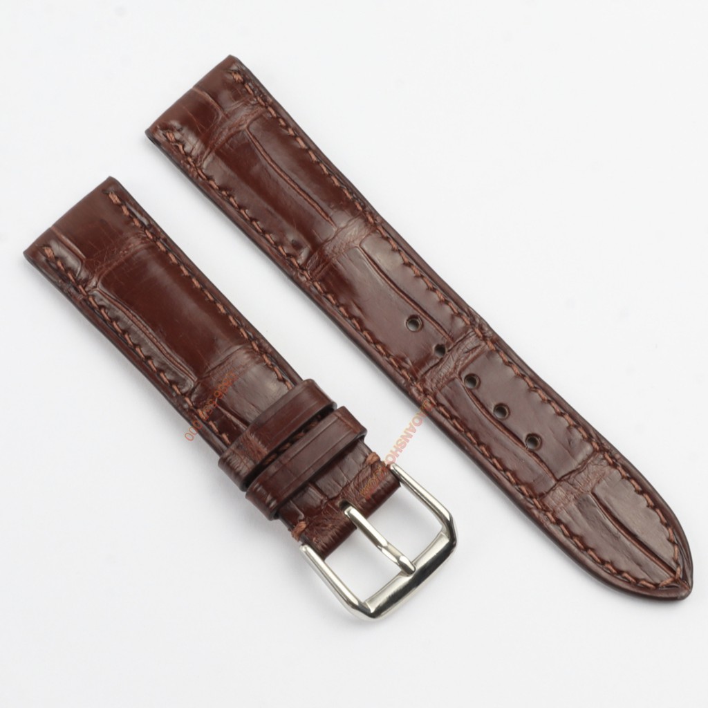 Dây đồng hồ da Cá Sấu nhập khẩu khâu tay màu nâu Size 20/18mm tặng kèm khóa, tool tháo, chốt