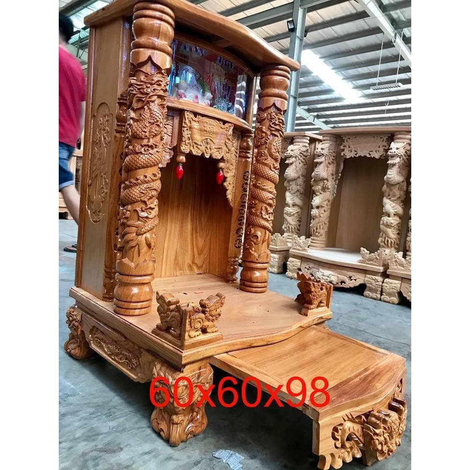 Bàn thờ thần tài ông địa gỗ gõ đỏ 60  X 98cm