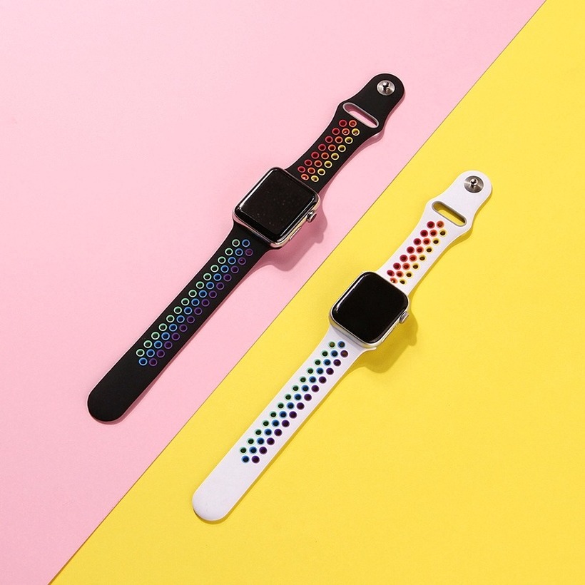 Dây Đeo Silicon Cầu Vồng Cho Đồng Hồ Thông Minh Apple Watch 42mm 44mm 40mm 38mm Band Series 6 SE 5 4 3 2 1