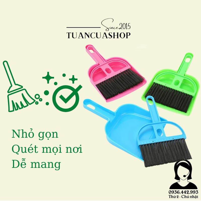 Bộ chổi và xẻng - Bộ chổi và gầu hót rác, quét dọn văn phòng, bàn làm việc, bàn học, bàn phím - nhỏ gọn, tiện dụng