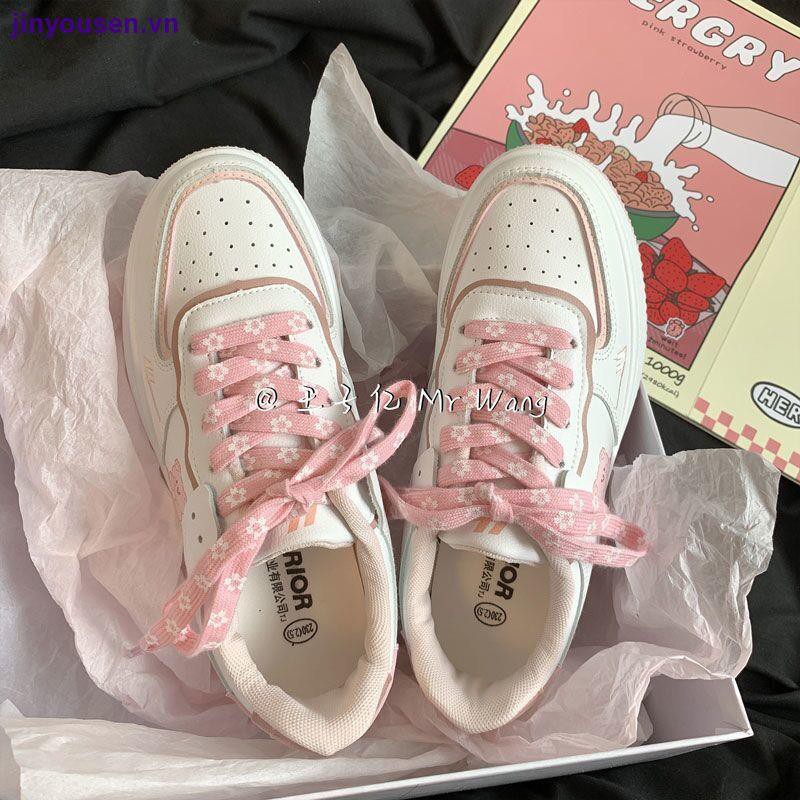 Giày thể thao thêu hình gấu nhỏ mùa thu năm 2021 phong cách ulzzang Hàn Quốc cho nữ