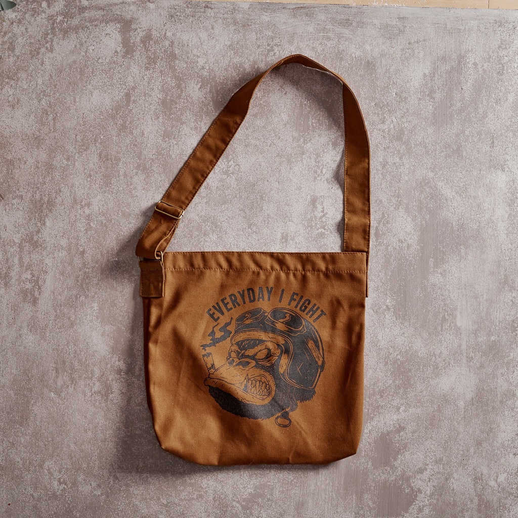 Túi Tote Vải Đeo Chéo Gori Bag | Họa Tiết Monkey | Nâu Chất Liệu Cao Cấp