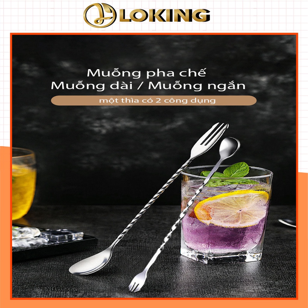 Thìa bar pha chế inox, thìa khuấy 2 đầu pha chế - LOKING