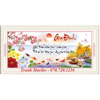 Tranh thêu chữ thập GIA ĐÌNH " Gia đình hạnh phúc bình yên,Tài vô Lộc đến Phúc duyên tràn đầy 53563 kích thước 90*45cm