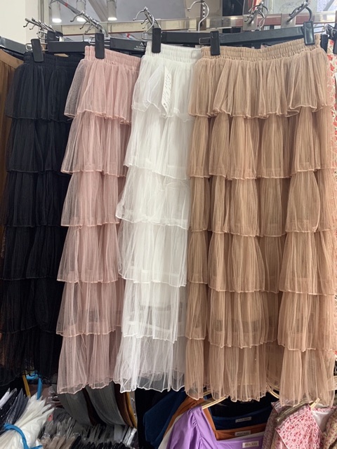 🌿 Chân váy tầng 4 màu siêu đẹp trắng, đen, hồng, be về hàng | BigBuy360 - bigbuy360.vn