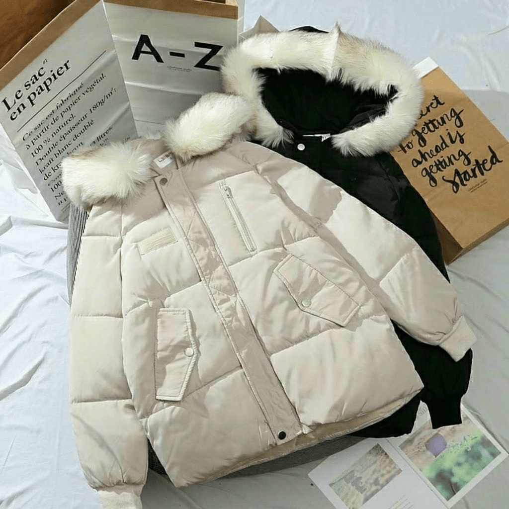 Áo phao mũ lông hàng Shop có video ảnh thật - tháo lông mũ- Hland1