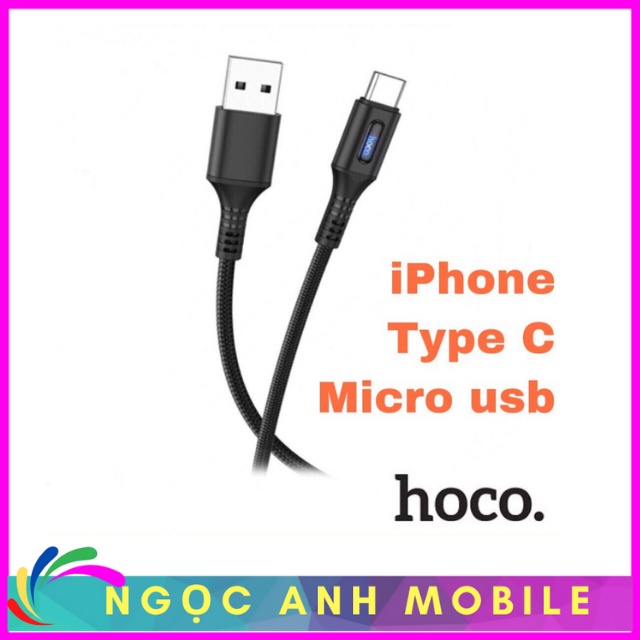 Dây Sạc iphone, Dây Sạc Hoco U79, Type-C ,dây dù siêu bền tự ngắt thông minh tích hợp đèn Led dài 1.2M cho Android