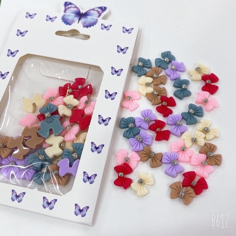 Gói nơ mix màu chấm nhũ siêu hot - nơ đính móng cao cấp