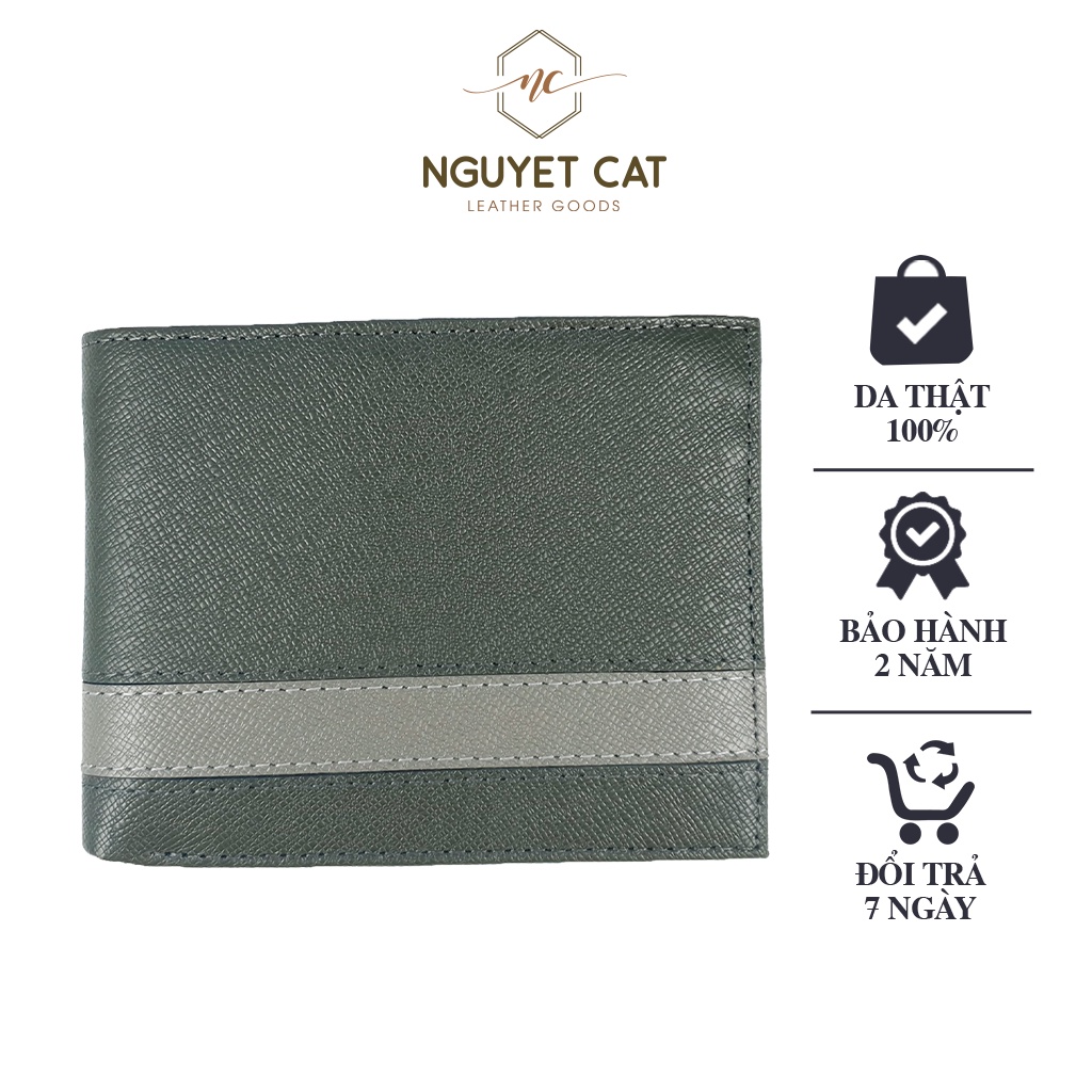 Ví Da Bò Taiga Cao Cấp NGUYET CAT Leather Dáng Ngang, Chia Nhiều Ngăn Đựng Tiện Lợi Cho Nam NC04