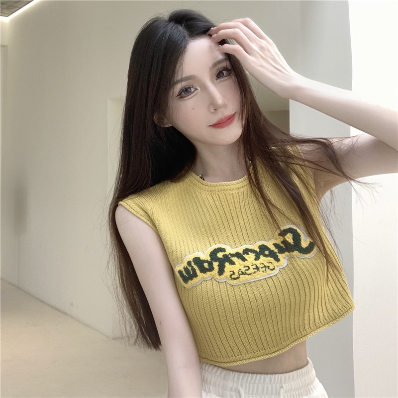 QKOOLE  Áo Len Croptop Không Tay Dáng Rộng Kiểu Hàn Quốc