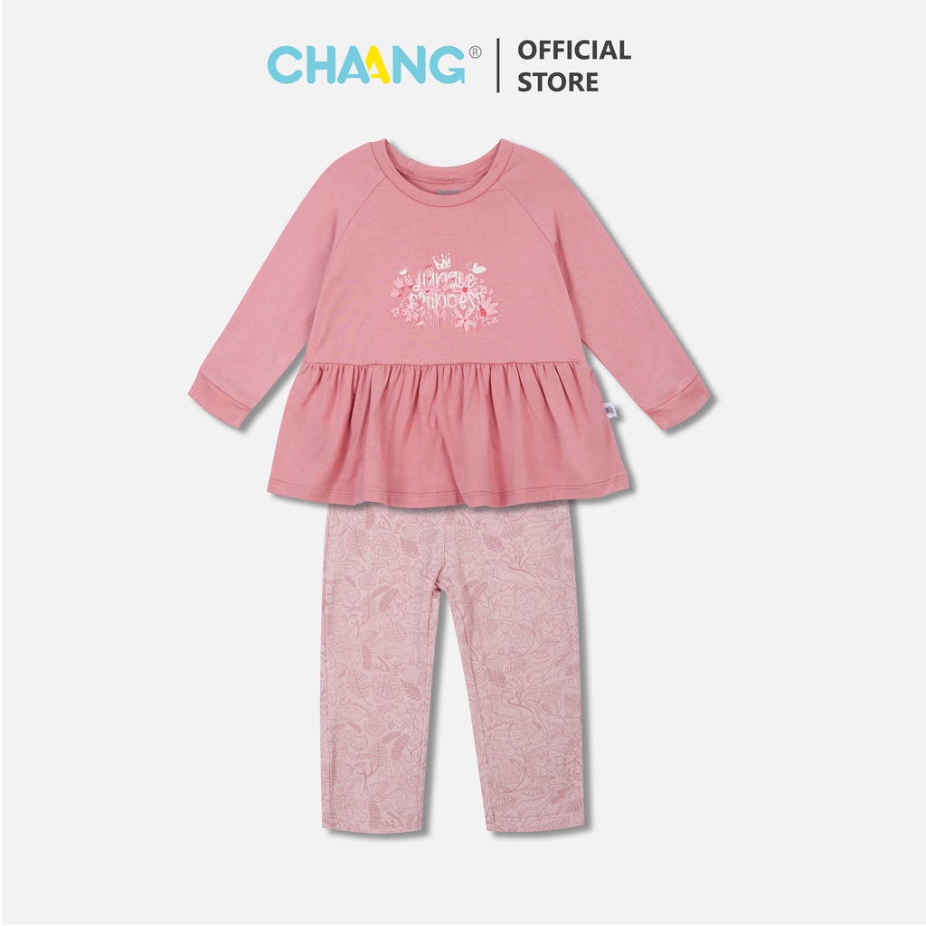 Bộ quần áo dài raglan Jungle hồng CHAANG