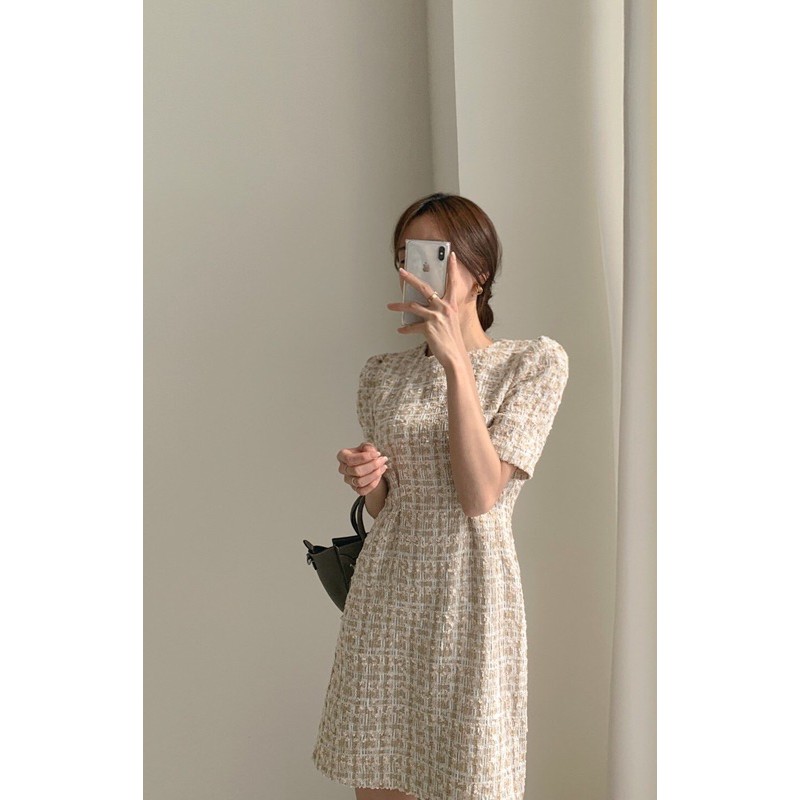 Đầm tweed tay ngắn thắt eo | BigBuy360 - bigbuy360.vn