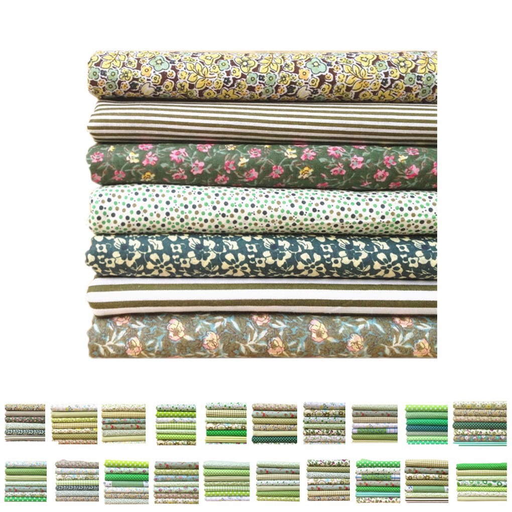 Vải cotton họa tiết tông màu xanh lá dùng làm thủ công