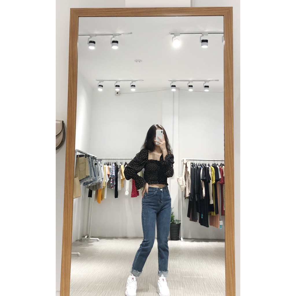 (SẴN) Áo trễ vai họa tiết hoa li ti dài tay Ulzzang | BigBuy360 - bigbuy360.vn