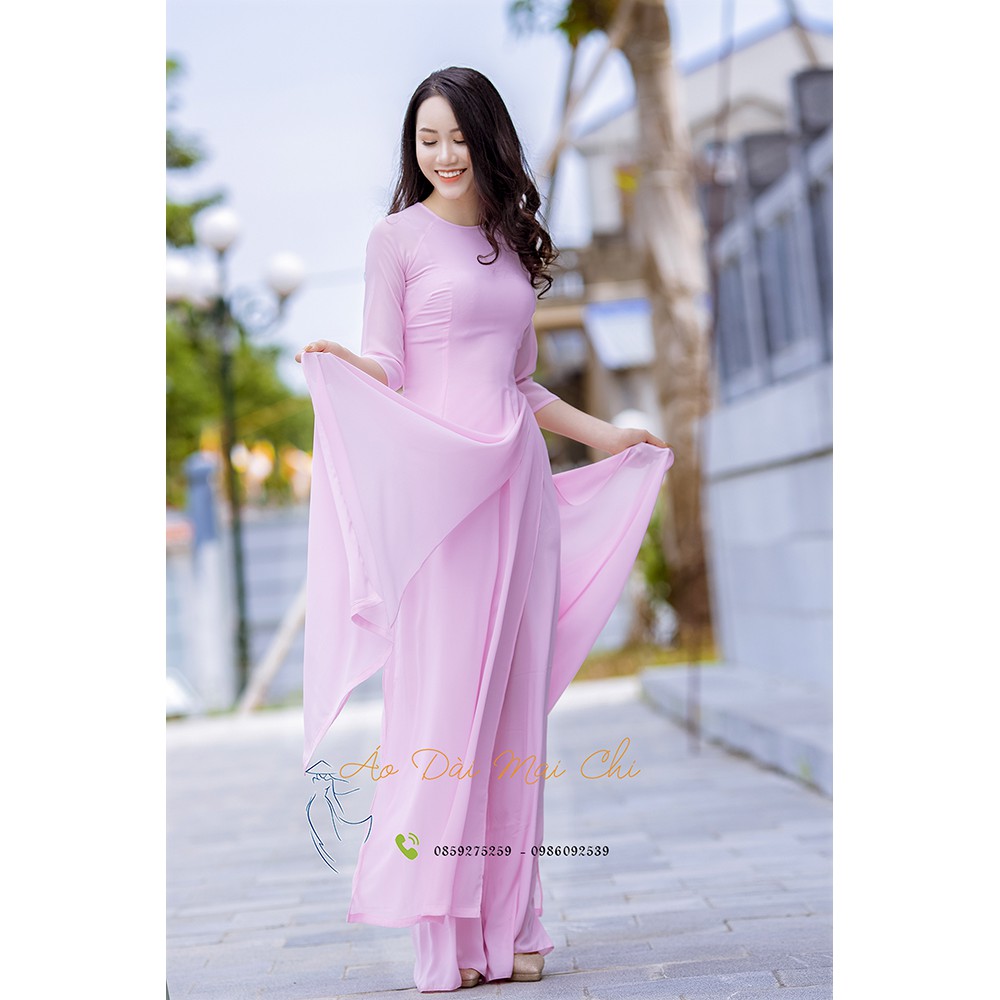 Bộ áo dài trơn 4 tà chất liệu chiffon cao cấp (màu hồng nude)